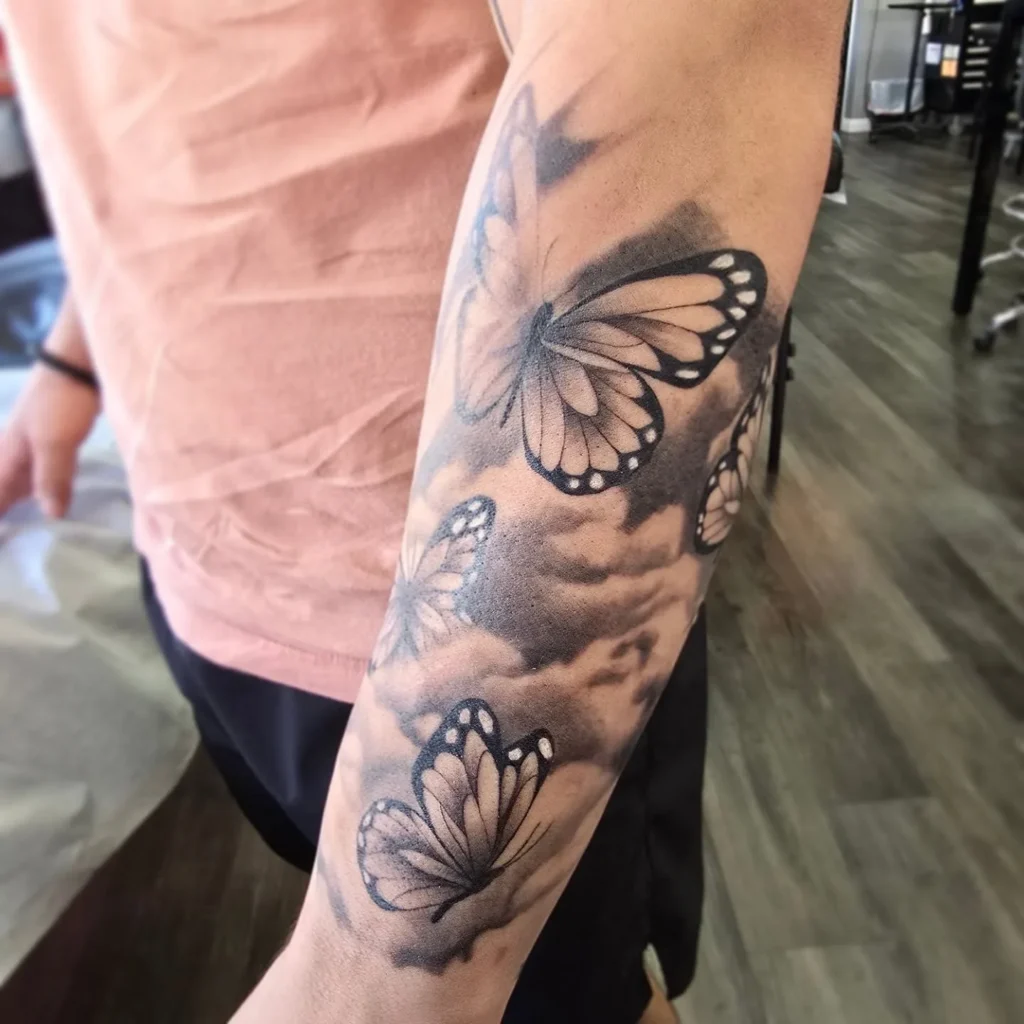Black and Grey Forearm Butterfly Sleeve