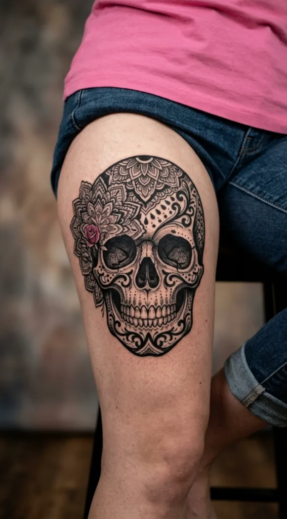Blackwork Ornamental Skull Tattoo