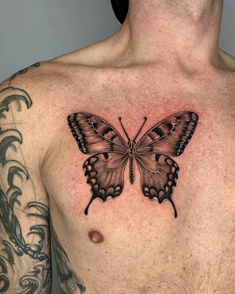 Blackwork Swallowtail Butterfly Chest Piece