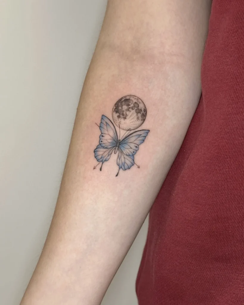 Blue Butterfly with Micro Realistic Moon
