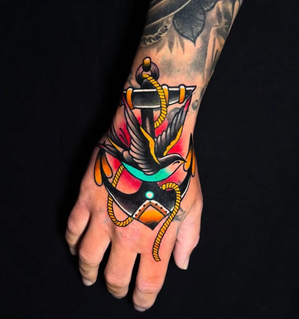 Bold Neo Traditional Anchor and Swallow