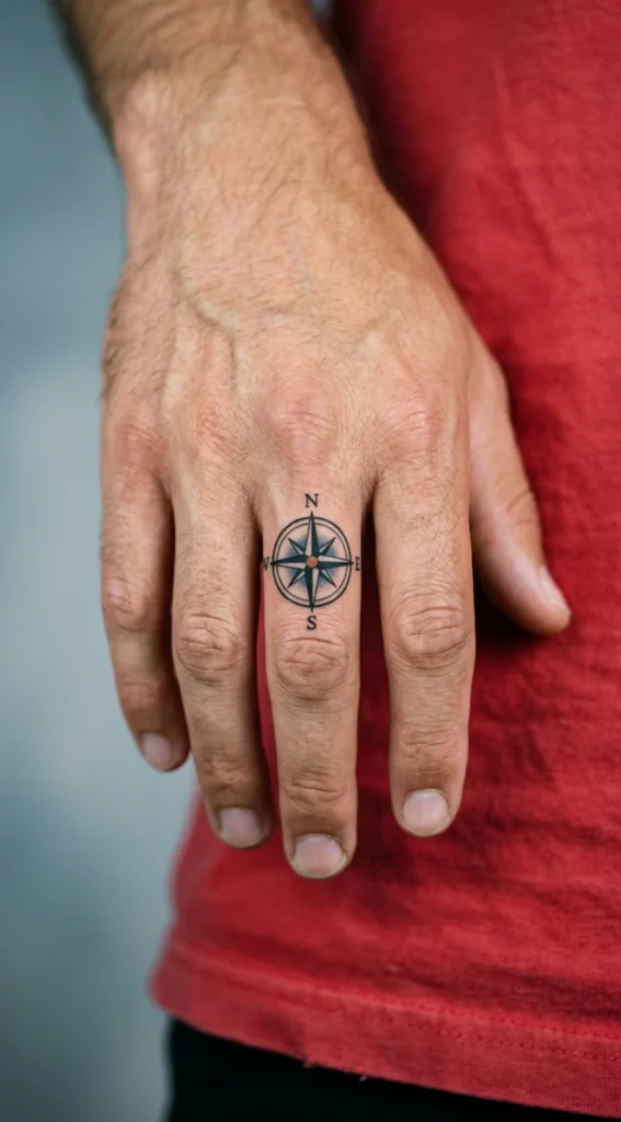 Compass Symbol Finger Tattoo