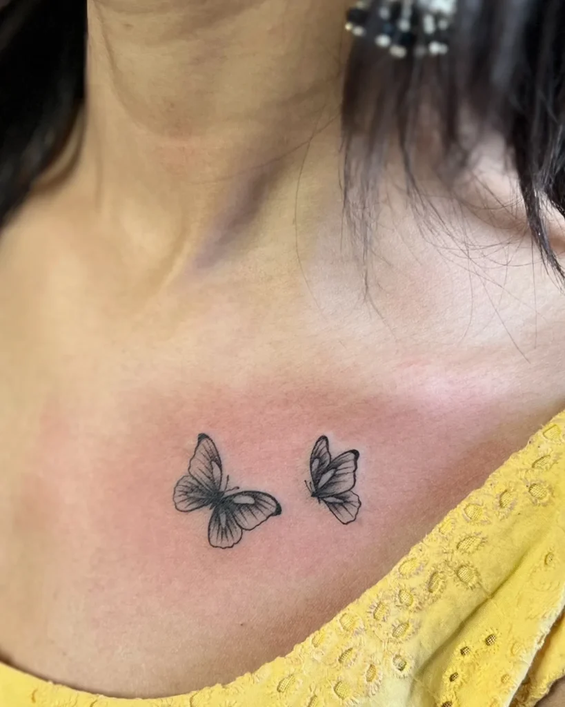 Dual Fine Line Collarbone Butterflies
