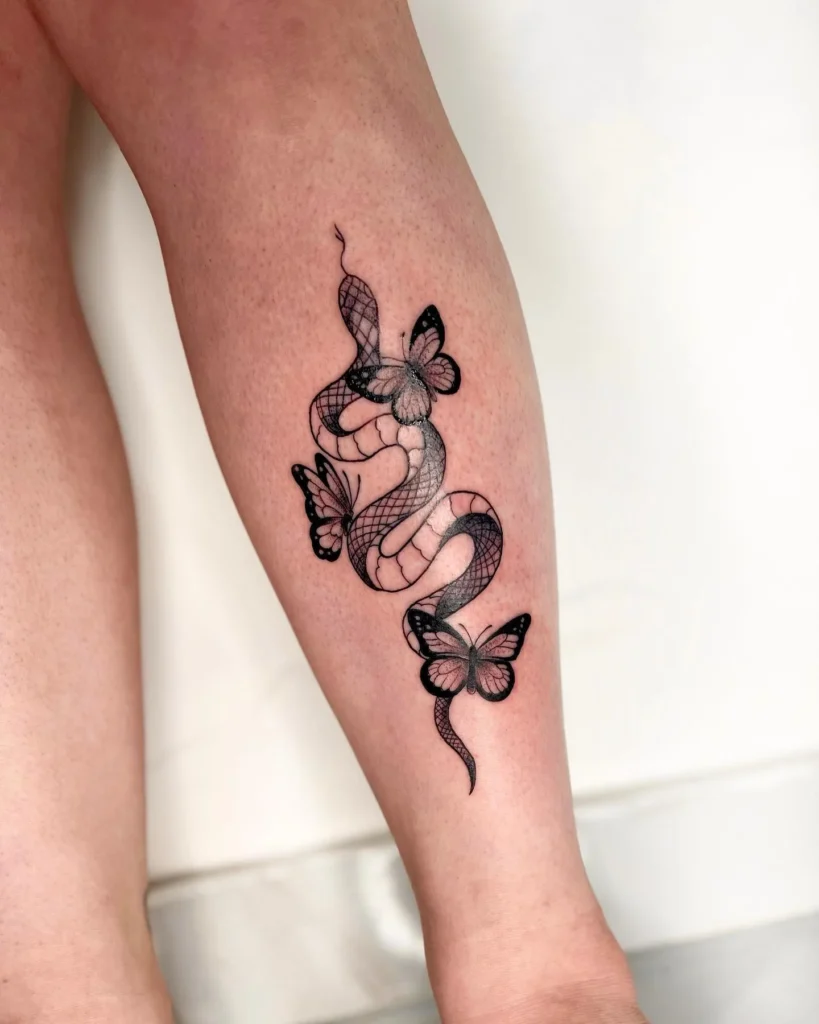 Fine Line Geometric Serpent and Butterflies