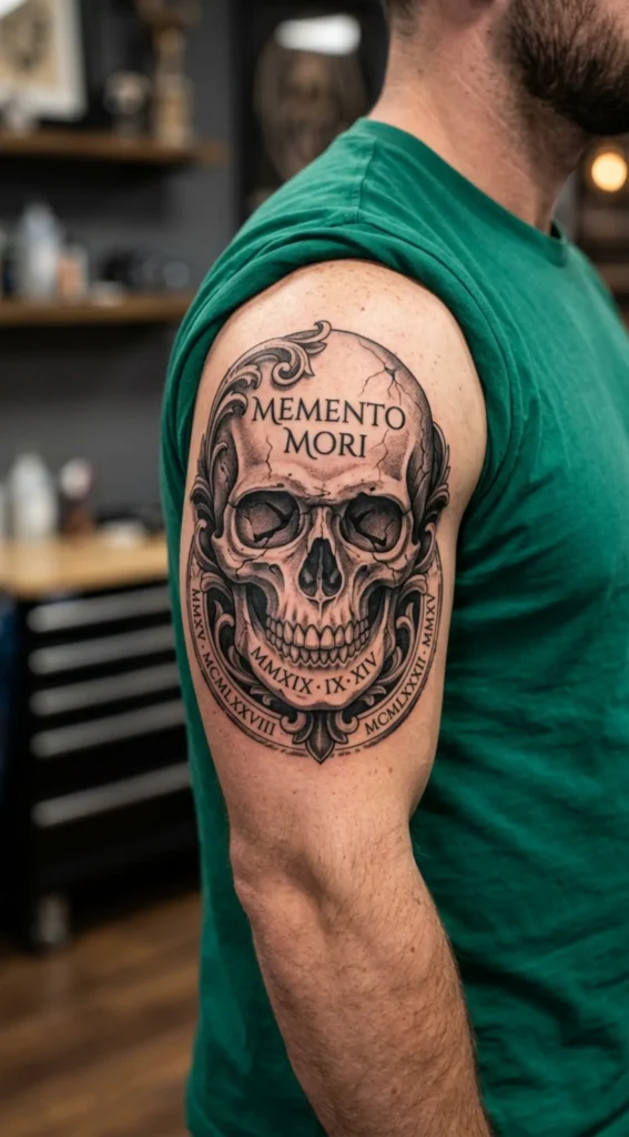 Gothic Skull With Roman Numerals