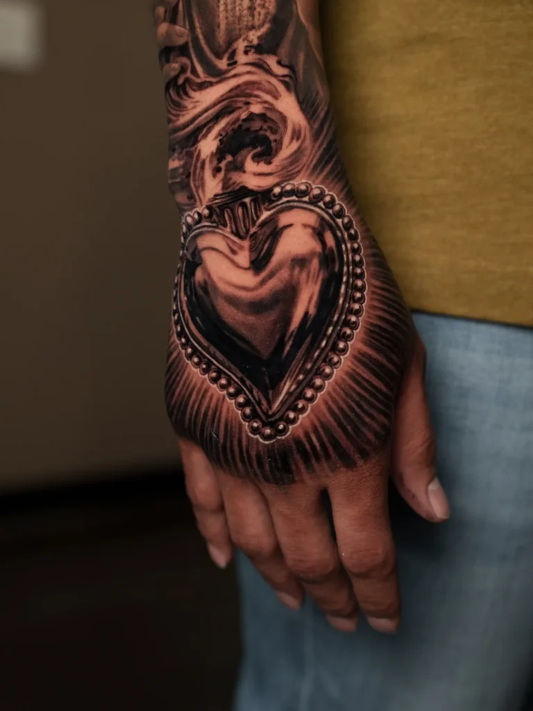 High Contrast Sacred Heart Realism Tattoo