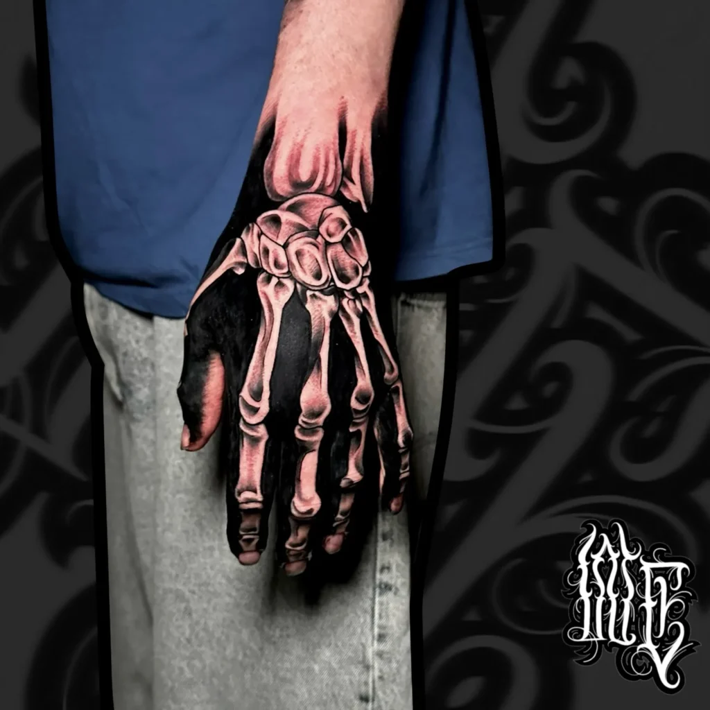 High Contrast Skeletal Realism Tattoo