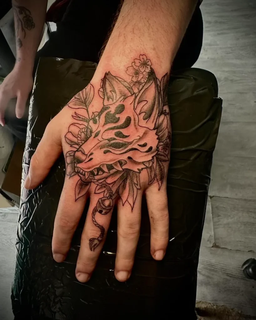 Kitsune Mask with Floral Accents