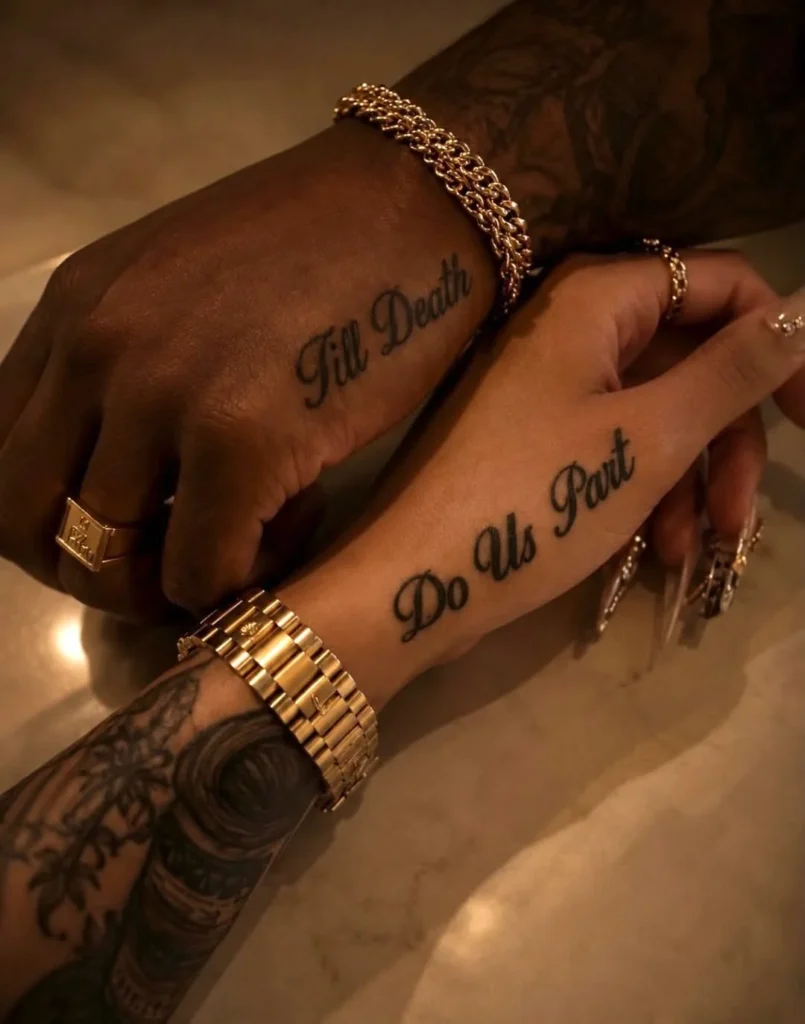 Matching Script Hand Tattoo