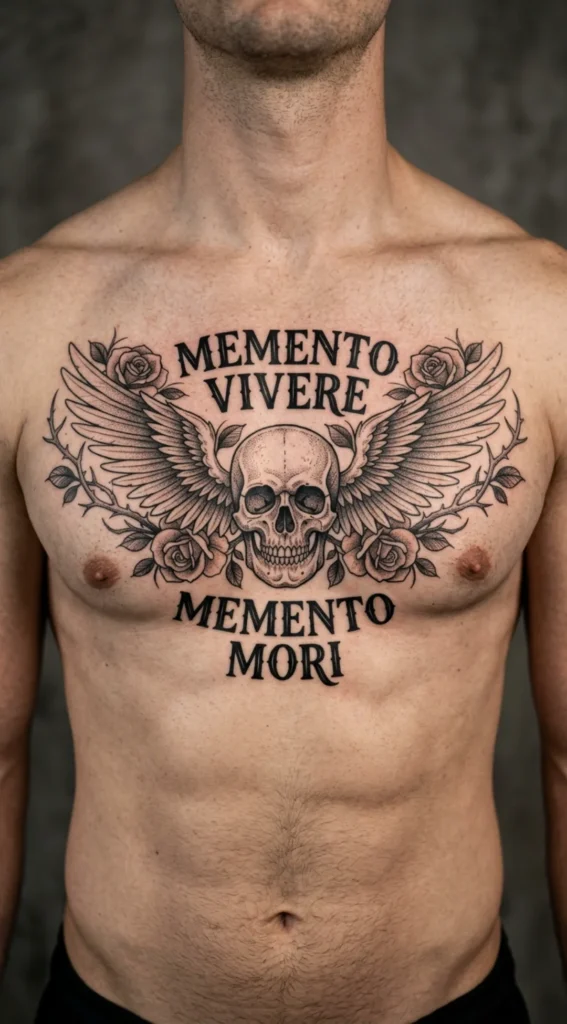 Memento Vivere Memento Mori Chest Tattoo