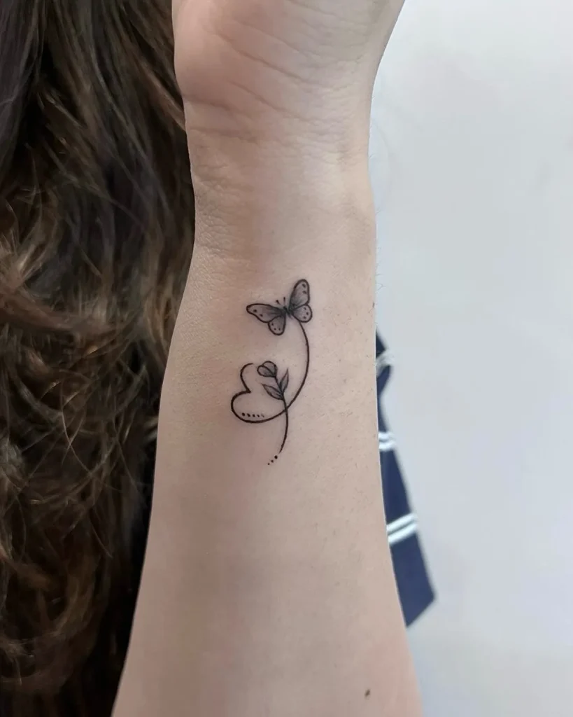 Minimalist Butterfly and Heart on Wrist