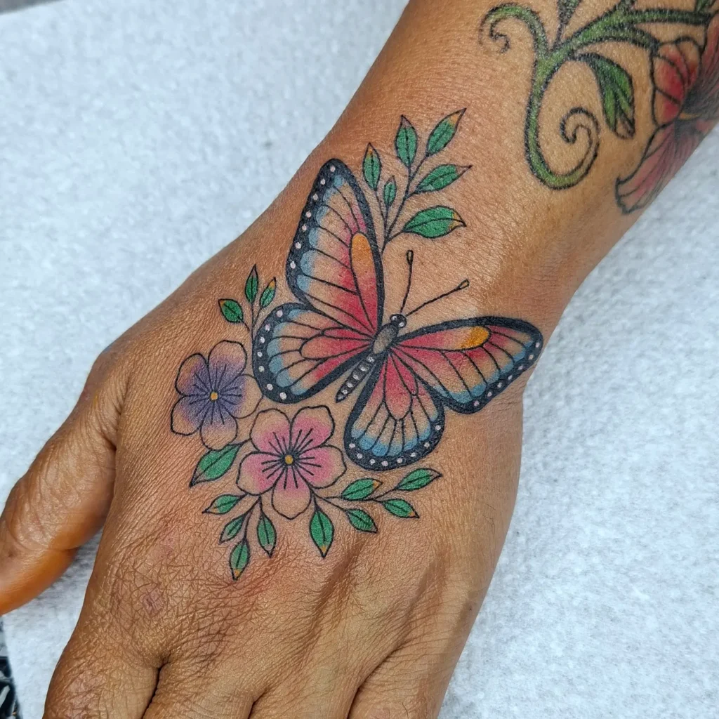 Neo-Traditional Floral Butterfly Composition