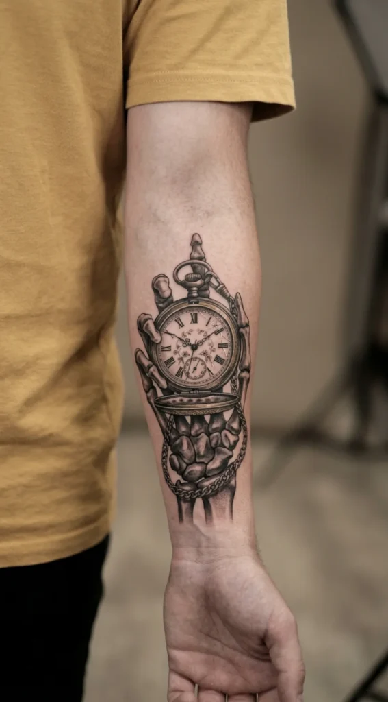 Skeleton Hand Holding a Pocket Watch