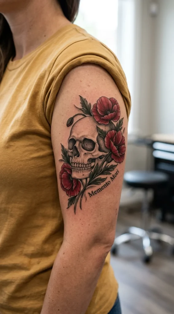 Skull Surrounded by Poppies