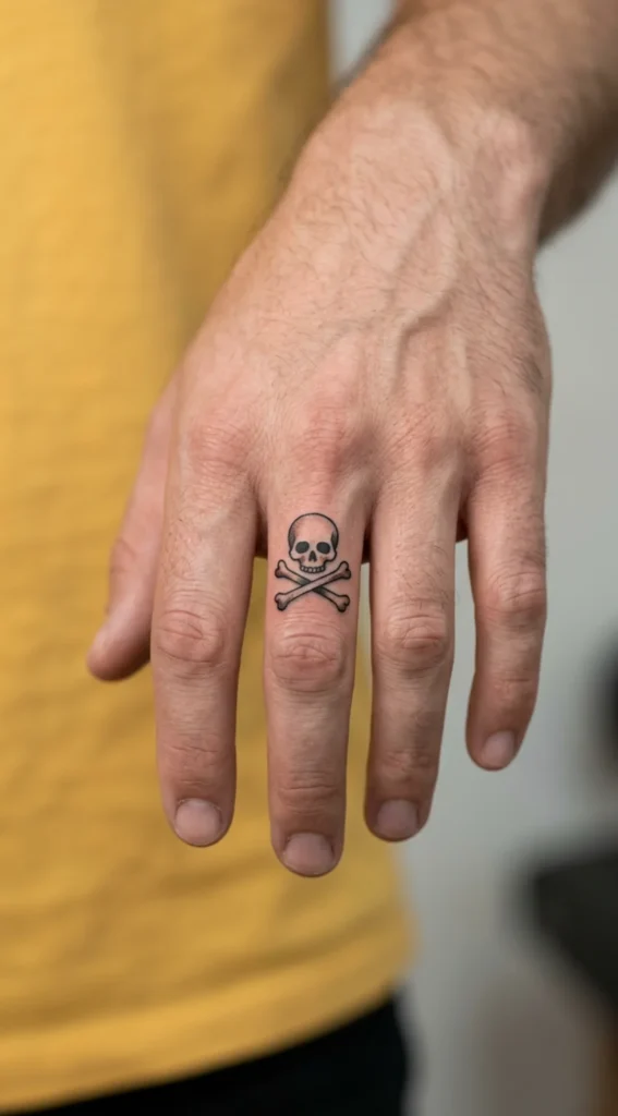 Skull and Crossbones Finger Tattoo