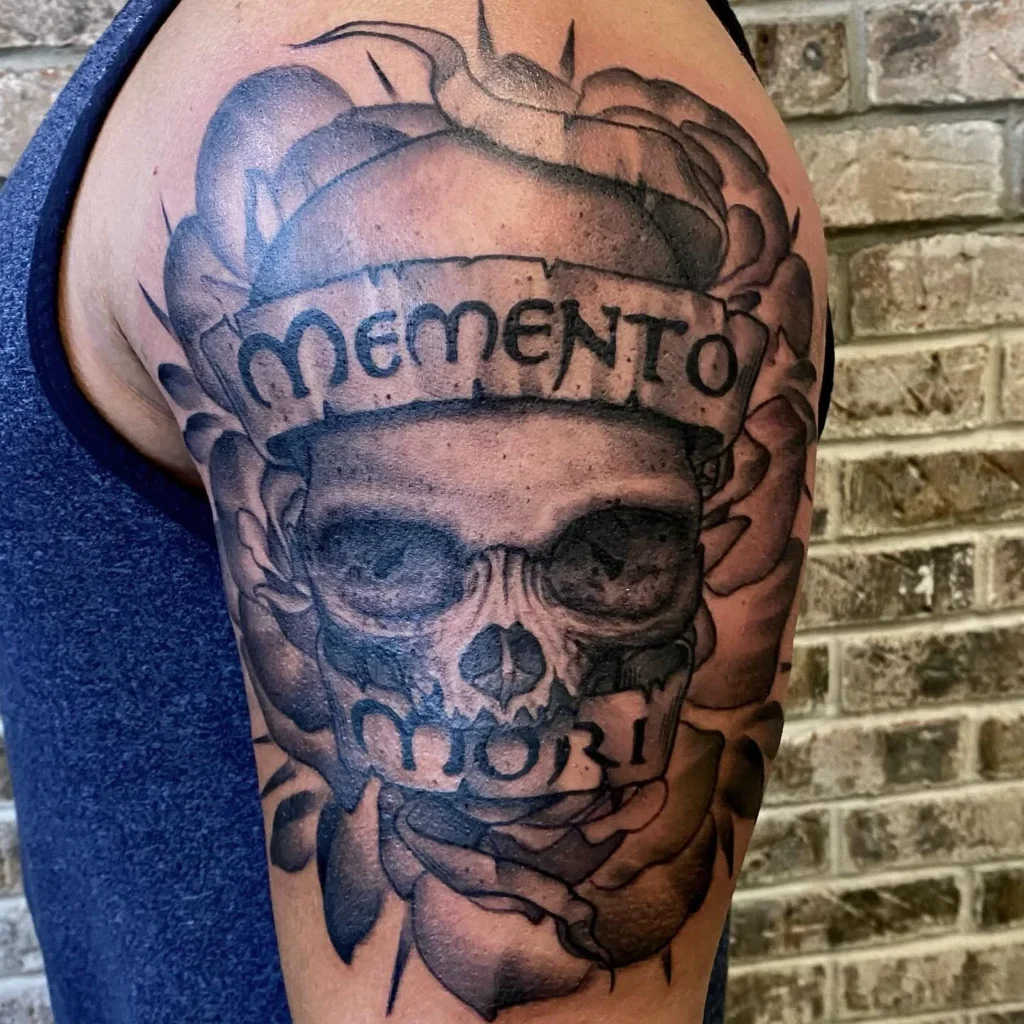 Skull with Memento Mori Banner