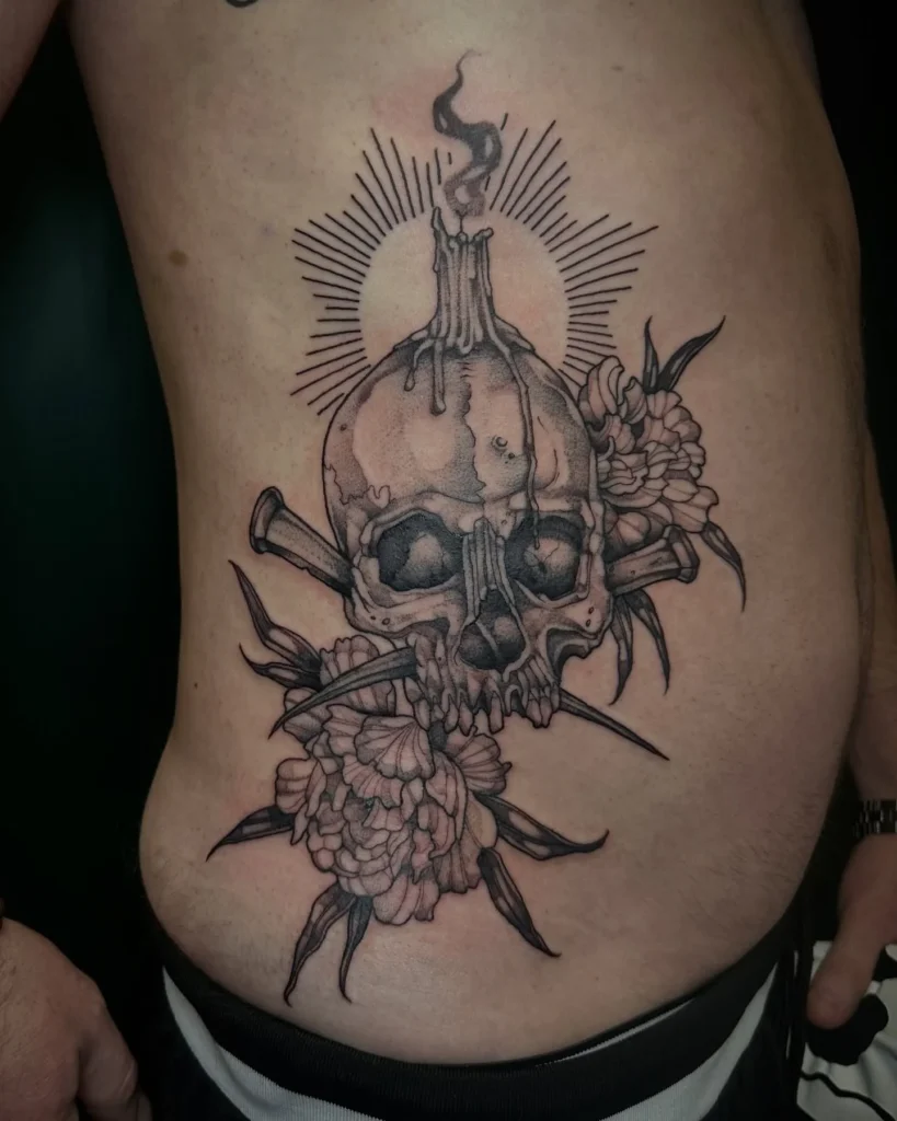 Skull with Sacred Candle and Iron Spikes