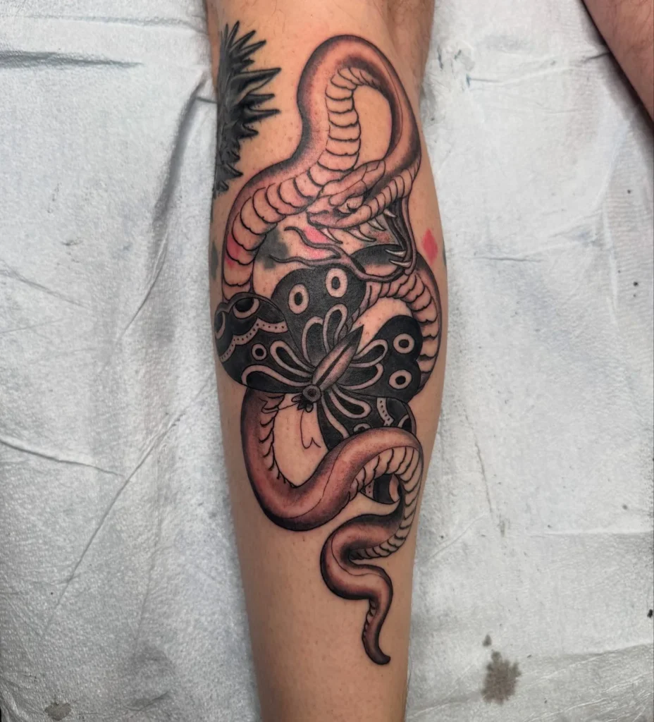 Snake and Butterfly Tattoo in Neo Traditional