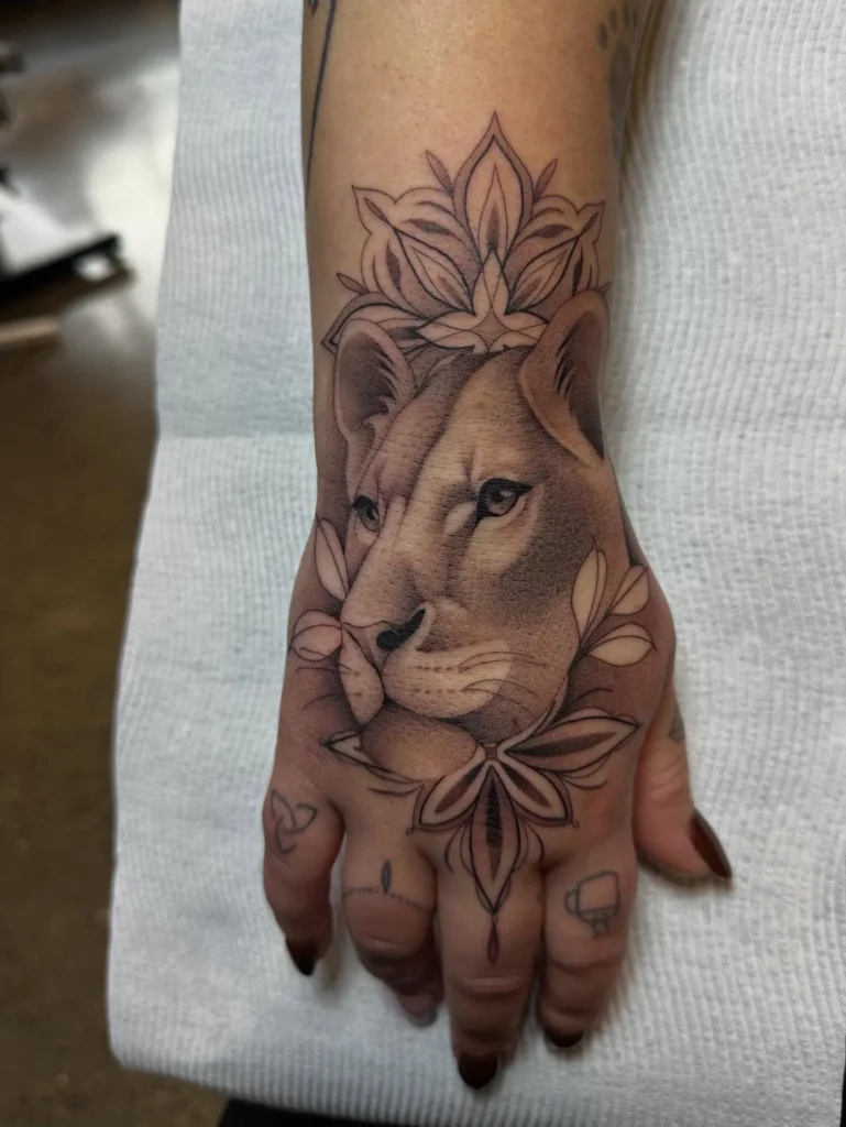 Soft Realism Lioness with Ornamental Frame