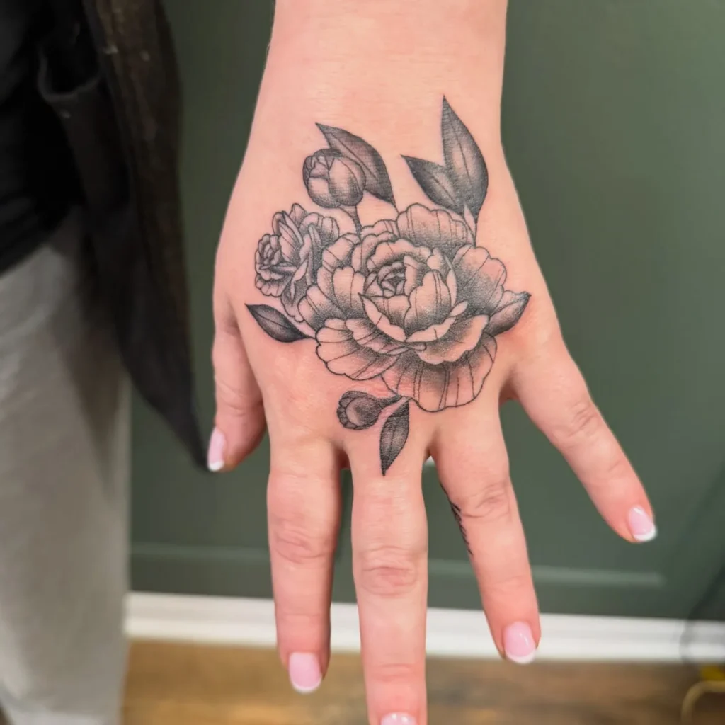Soft Shaded Peony Cluster Tattoo
