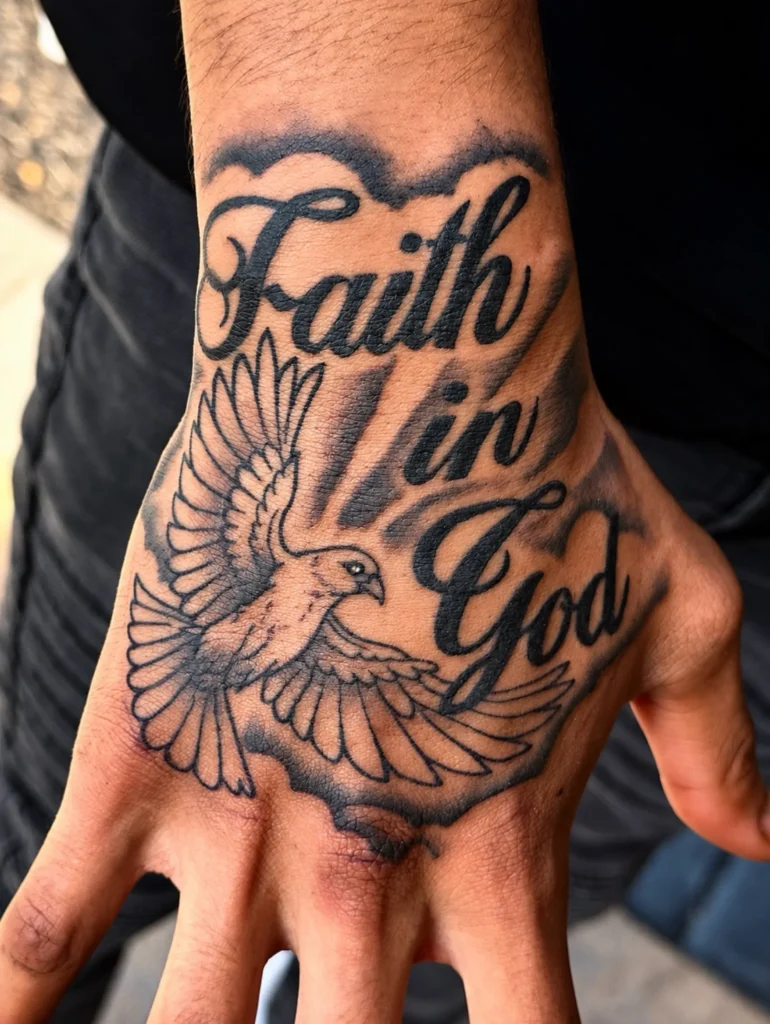 Spiritual Script and Dove Tattoo