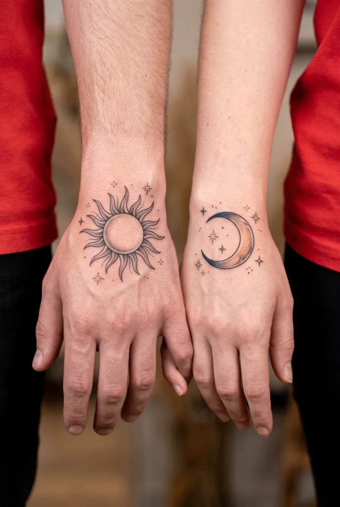 Sun and Moon Couple Tattoos