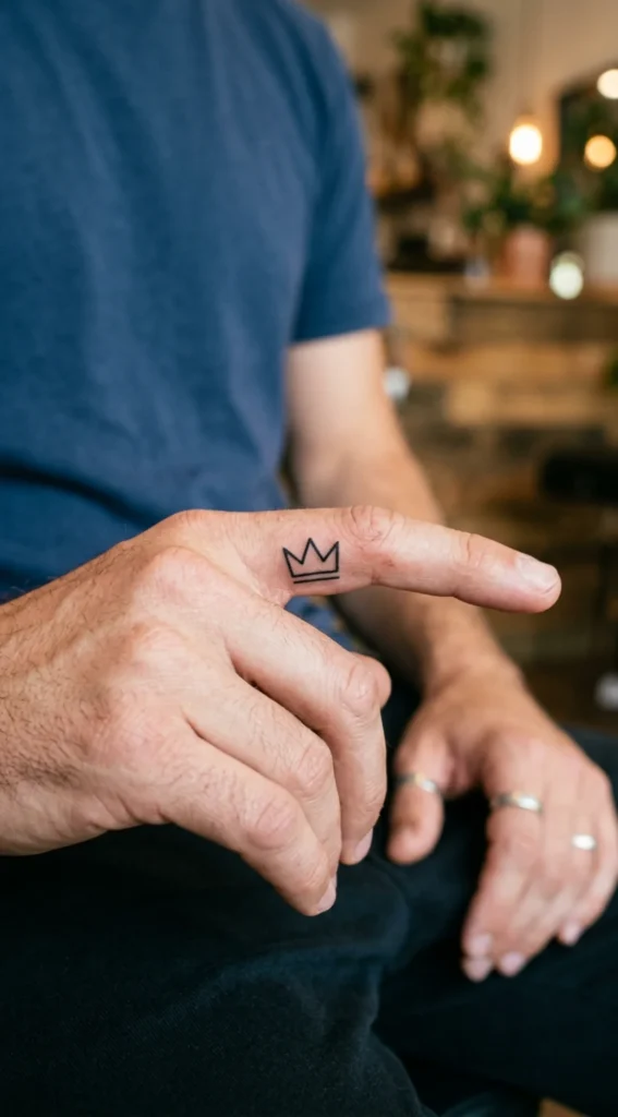 Tiny Crown Finger Tattoo