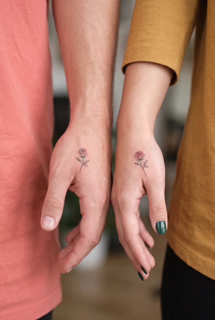 Tiny Rose Couple Tattoos