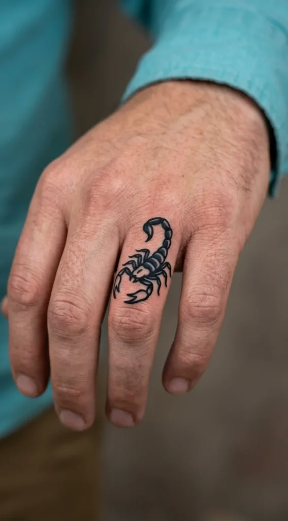 Tiny Scorpion Finger Tattoo