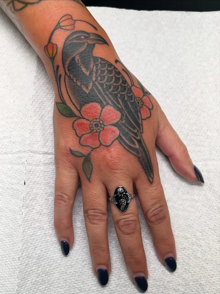 Traditional Crow with Botanical Accents