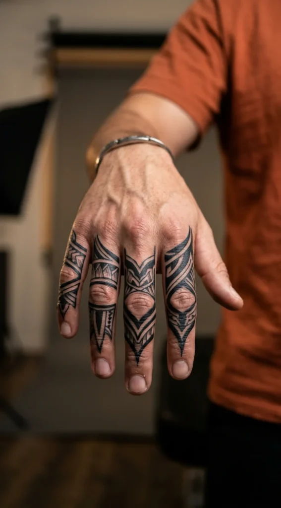 Tribal Blackwork Finger Tattoos