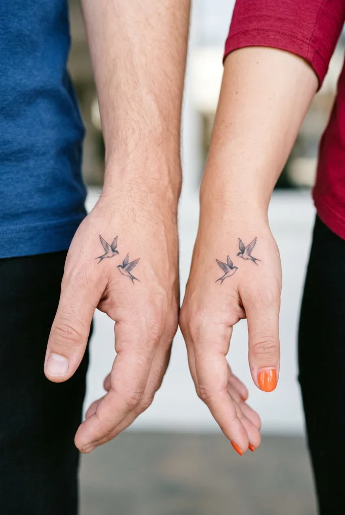 Two Birds in Flight Tattoos