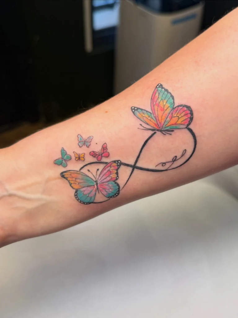Vibrant Infinity Loop with Watercolor Butterflies