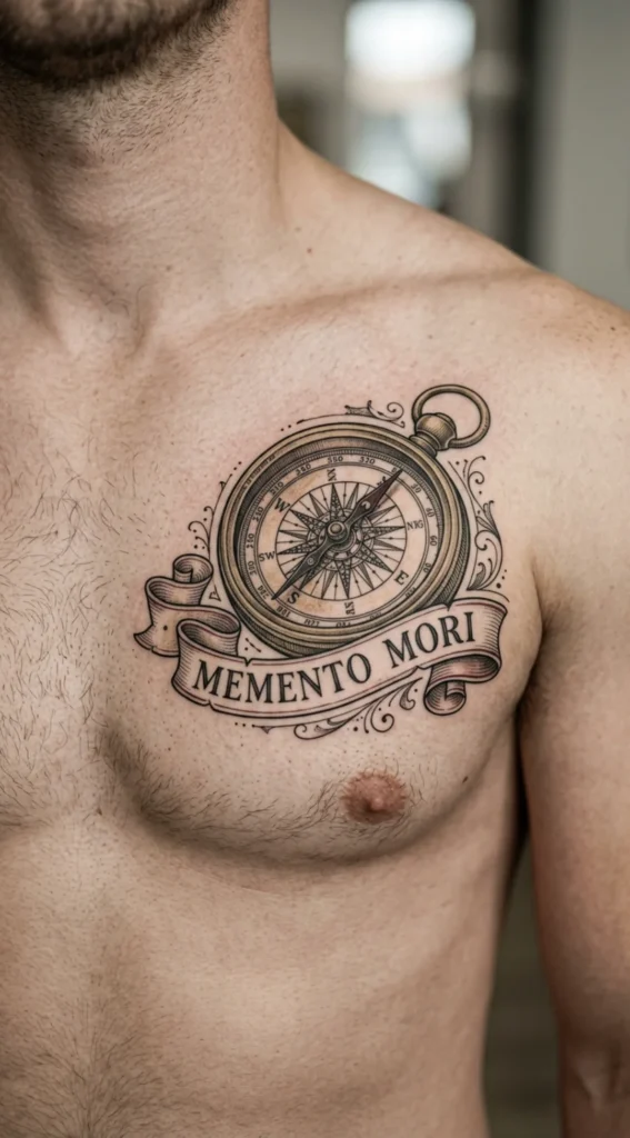 Vintage Compass with Memento Mori Banner