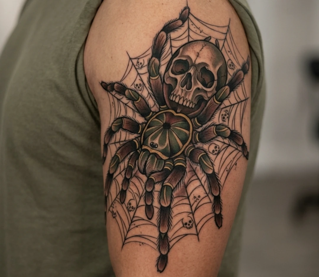 Neo Traditional Spider and Web Tattoos